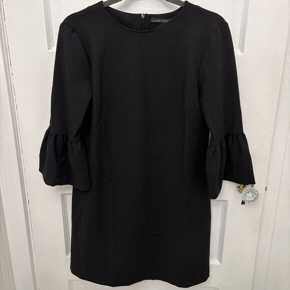 Zara Black Flutter 3/4 Sleeve Dress Black  Size M - Picture 1 of 8